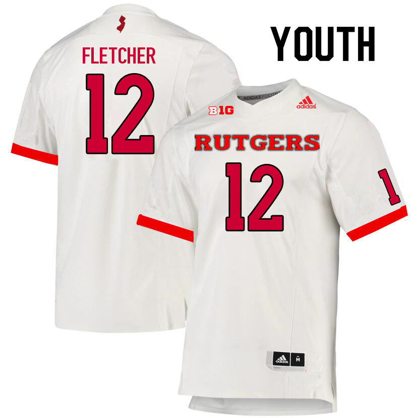 Youth #12 Kenny Fletcher Rutgers Scarlet Knights College Football Jerseys Sale-White - Click Image to Close